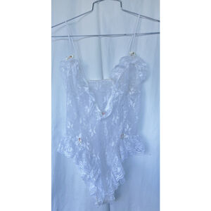 Vintage Tosca Lingerie White Sheer Lace Ruffle Bodysuit S Rose Fairy Ethereal